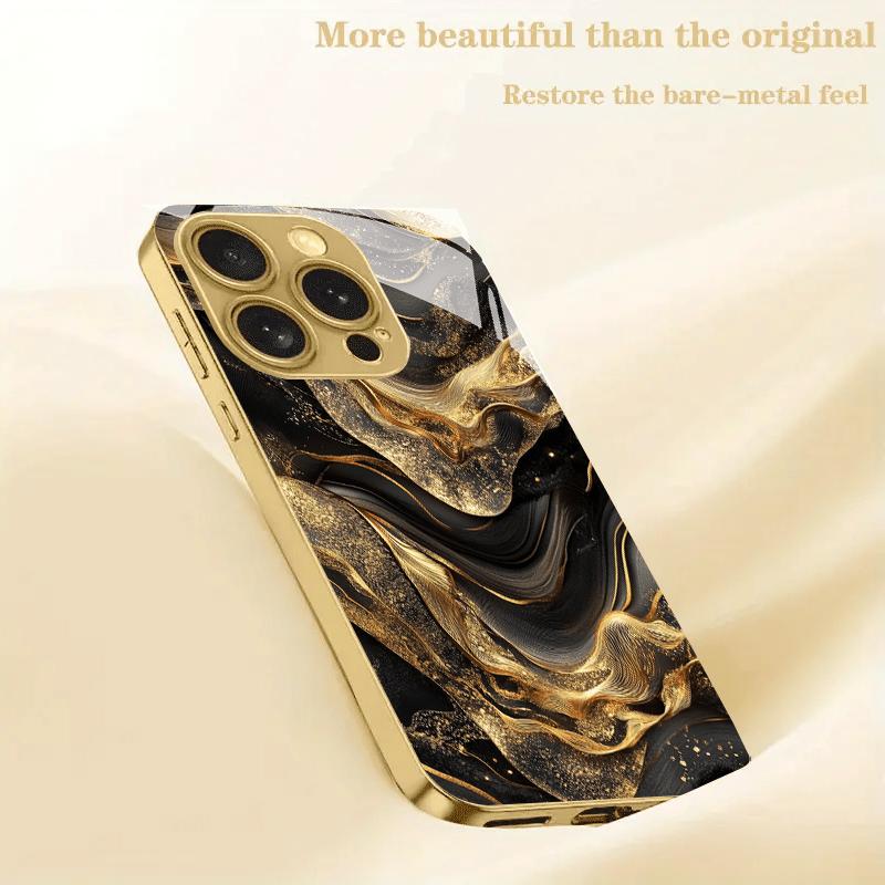 Blackish gold Gilding Luxurious High-end Phone Case Electroplated Glass PhoneCase for iPhone 17 16 15 14 13 12 11pm Pro Plus