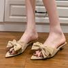 Bow Women's Slippers Fashion Sexy Heeled Shoes Elegant Dress Woman Sandals 2025 Summer Beach Flip Flops Luxury Zapatos De Mujer