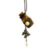 C181 Vintage Daisy Glass Wishing Bottle Necklace with Leather Cord and Butterfly Pendant