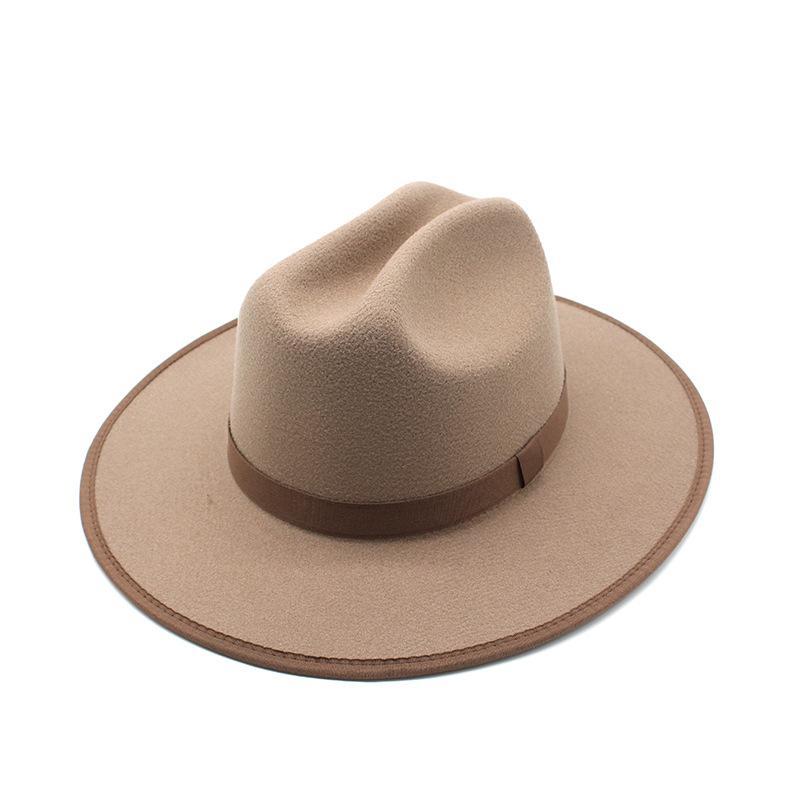 

Шерстяная ковбойская шляпа, мужская джазовая шляпа с тесьмой, европейская и американская осенне-зимняя шляпа M（56-58cm） серо-коричневый