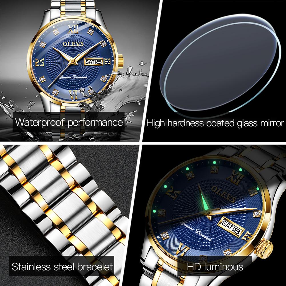 OLEVS 6603 Automatic Mechanical Man Watch Luxury Diamond Roman Scale Dual Calendar Luminous Waterproof Business Men's Watches