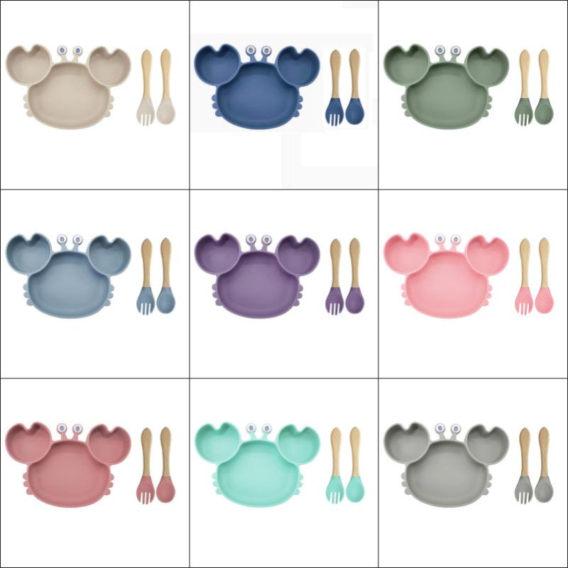 Baby Silicone Crab Plate & Bowl Set with Bib - Food-Grade Tableware