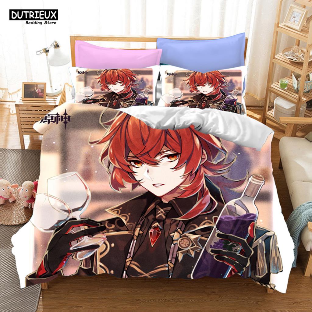 3D Game Genshin Impact Bedding Sets Keqing Xiao Duvet Cover Set 2/3 Pieces Boys Adults Single Full Queen King Size Bed Linen