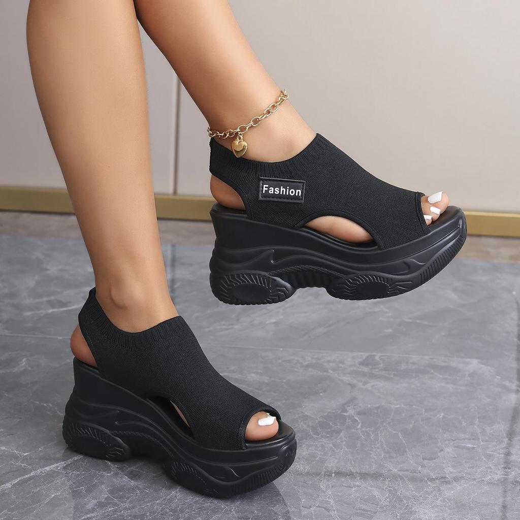 2026 Summer Knit Peep-Toe High Heel Wedge Sandals for Women - Fairy Style Platform Sole