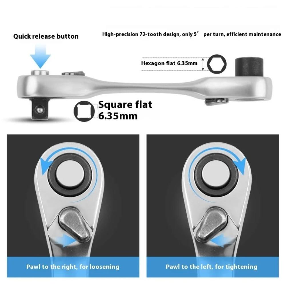 1/4 Inch Quick Release Ratchet Wrench Double Ended Hex Socket Tool