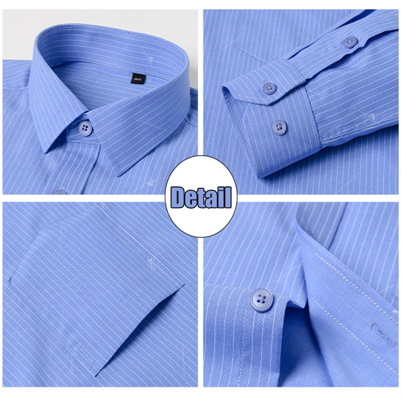 Men's Bamboo Fiber Long Sleeved Wrinkle-Free Comfortable Breathable Fit Striped Solid Shirts Business Casual Blouses Plus Sized