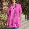 Long Sleeve V Neck Casual Shirt Loose Fit Mid Length Spring Tops Women Single Breasted Button Placket