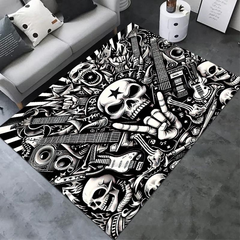 1 Stück Schädel Dunkel Gotisches Muster bedruckter Teppich für Wohnzimmer Schlafzimmer Zuhause Sofa Dekoration, Rutschfeste Fußmatte Bodenmatte