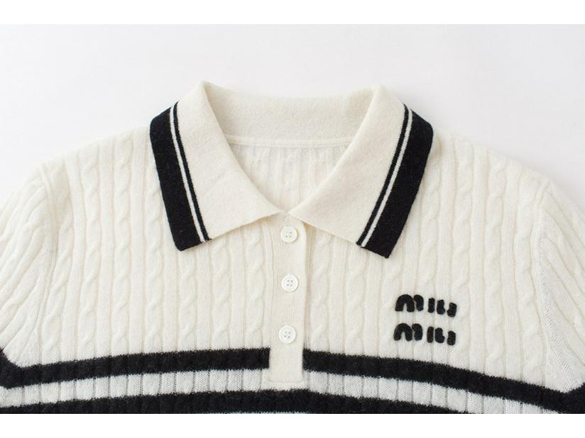 Women's 100% Pure Cashmere Striped Turn-Down Collar Sweater