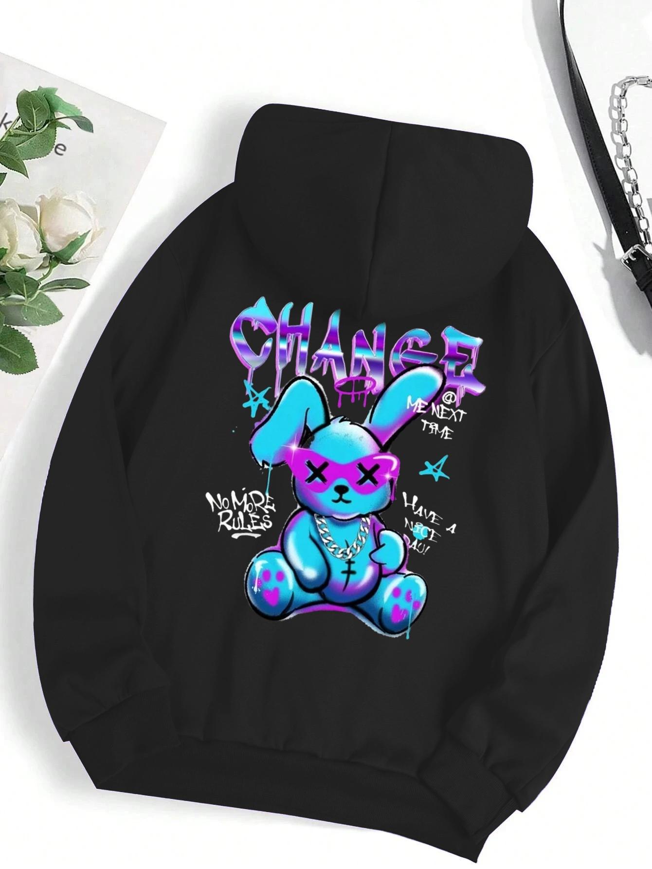 

New Trendy Rabbit Cartoons Print Sweatshirt Female Male Fashion Street Hoody Crewneck Casual Hoodies Pullover Oversize Clothing 3XL