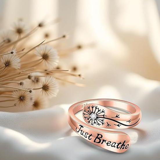 Just Breathe Dandelion Ring Adjustable Zinc Alloy Hope Ring Inspirational Dandelion Ring Encouragement Gift for Women Mother's Day Birthday