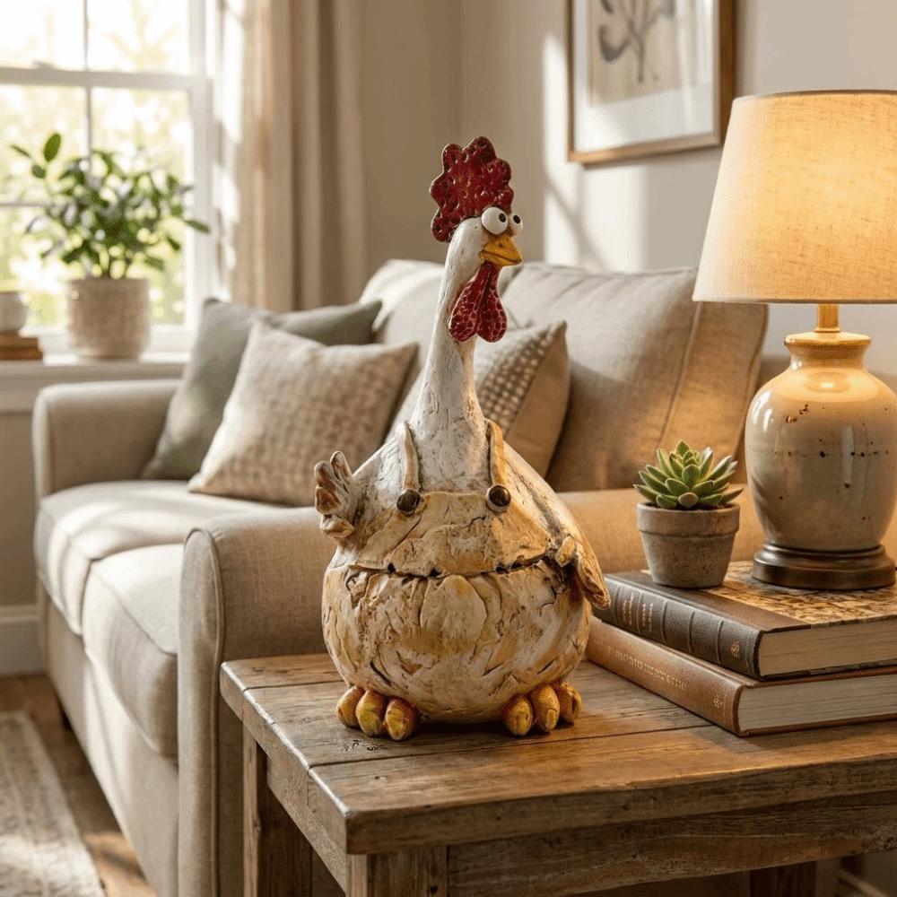 Cute Rooster Statue Cartoon Animal Shaped Garden Ornament Home Gift Chicken Sculpture Indoor Decor