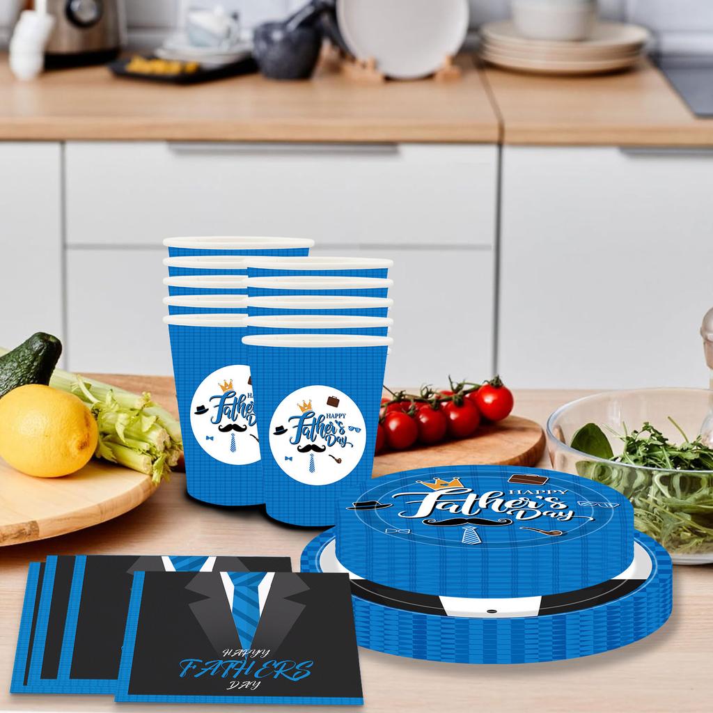 Father'S Day Themed Party Decorations Disposable Cutlery Set Paper Plate Paper Cup Paper Towel Tablecloth Banner