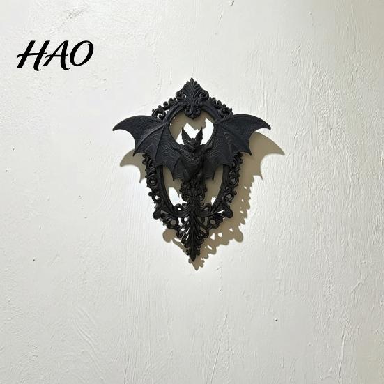 3D Printed Wall Sculpture Gothic Bat Hanging Decor, Vintage Frame Art, Detailed Wing Art Dark for Halloween Home Living Room Bedroom Entryway