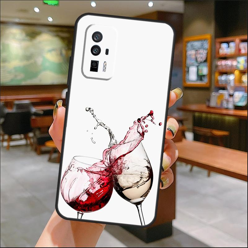 Red Wine Glass Art Case For Xiaomi 15 14 Ultra 13 11T 12T 13T 14T Pro POCO X7 Pro X3 X5 X6 M6 F5 F6 Pro Cover