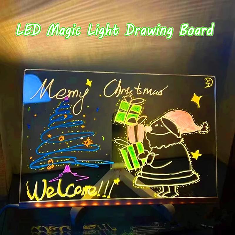 LED Luminous Blackboard Drawing Toys Magic Light Board Transparent Graffiti Coloring Art Acrylic Marker Message Board Kids Gift
