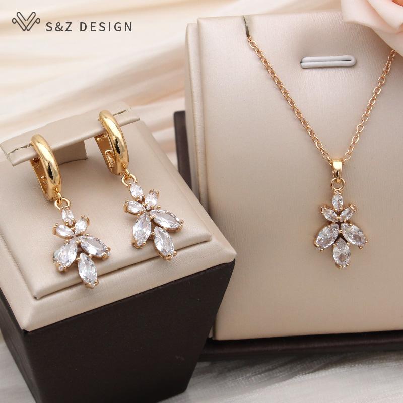 Fashion Flower Cubic Zirconia Orchid Pendant Necklace For Women Champagne Gold Color Collarbone Chain Jewelry