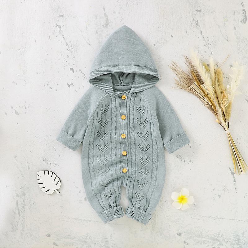 

Детские хлопковые комбинезоны, осенние вязаные комбинезоны с капюшоном и длинными рукавами для новорожденных мальчиков и девочек, зимние комбинезоны для малышей, От 0 до 18 м