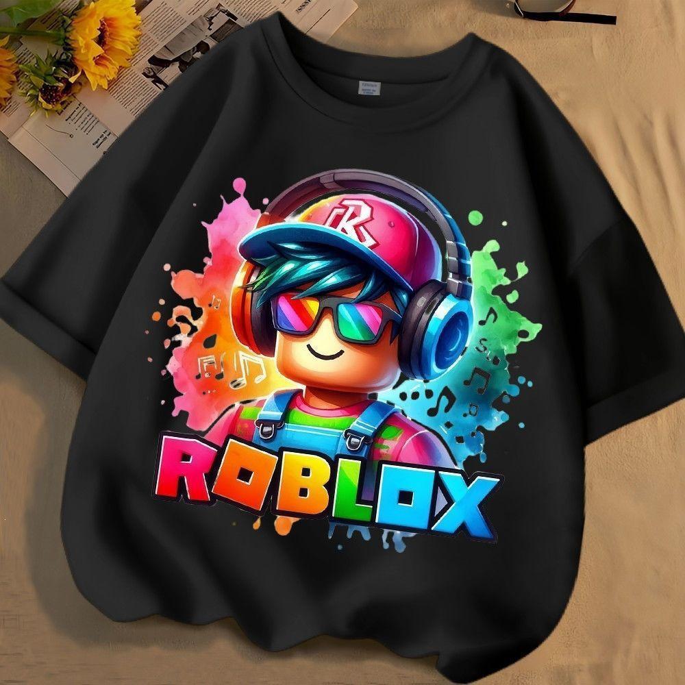 Adorable Unisex Roblox Summer Cotton T-shirt - Kids  Short Sleeve Round Neck 160 cm