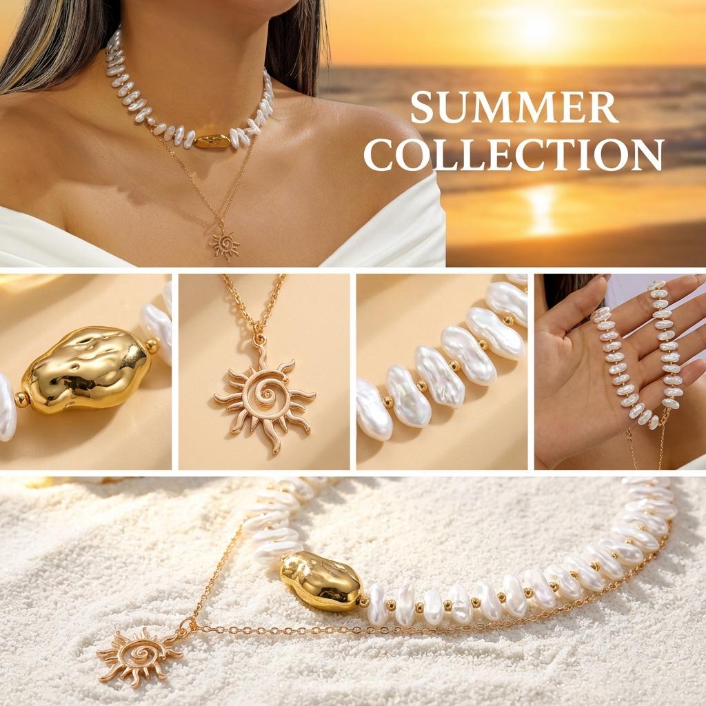 Vintage Dubbla Lager Sol Stjärna Hänge Halsband för Kvinnor Barock Imitation Pärla Lager på Lager Choker Boho Fest Vänskaps Smycken
