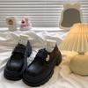 Retro British style versatile loafers women's 2025 autumn and winter French style with skirt platform height increase jk black small leather shoes