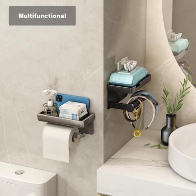 Porte-rouleau de papier toilette Mural Porte-rouleau de bain avec étagère pour téléphone portable Porte-rouleau de papier toilette pour salle de bain et cuisine