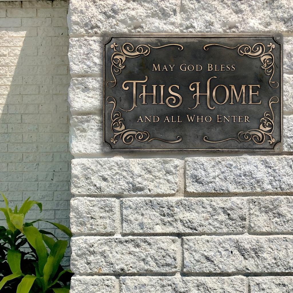 God Bless This House "Vintage Iron Wall Sign-20X30cm Indoor/Outdoor Spirit Welcome Board, Farmhouse Decoration