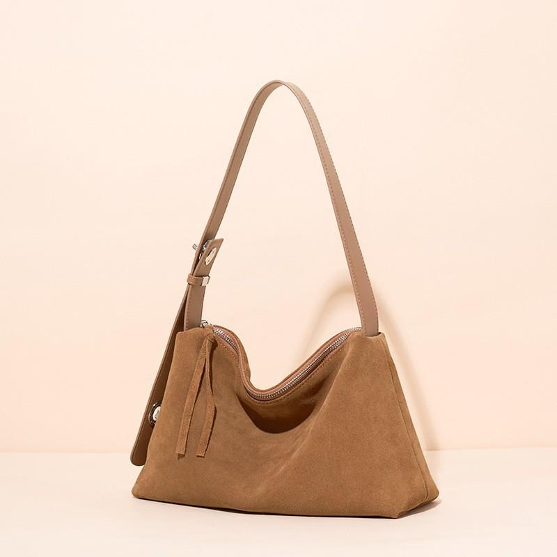 Real Leather Women s Bag Top Layer Suede Frosted Cowhide Classic Hobo Single Shoulder Crossbody 32x14x20CM коричневый
