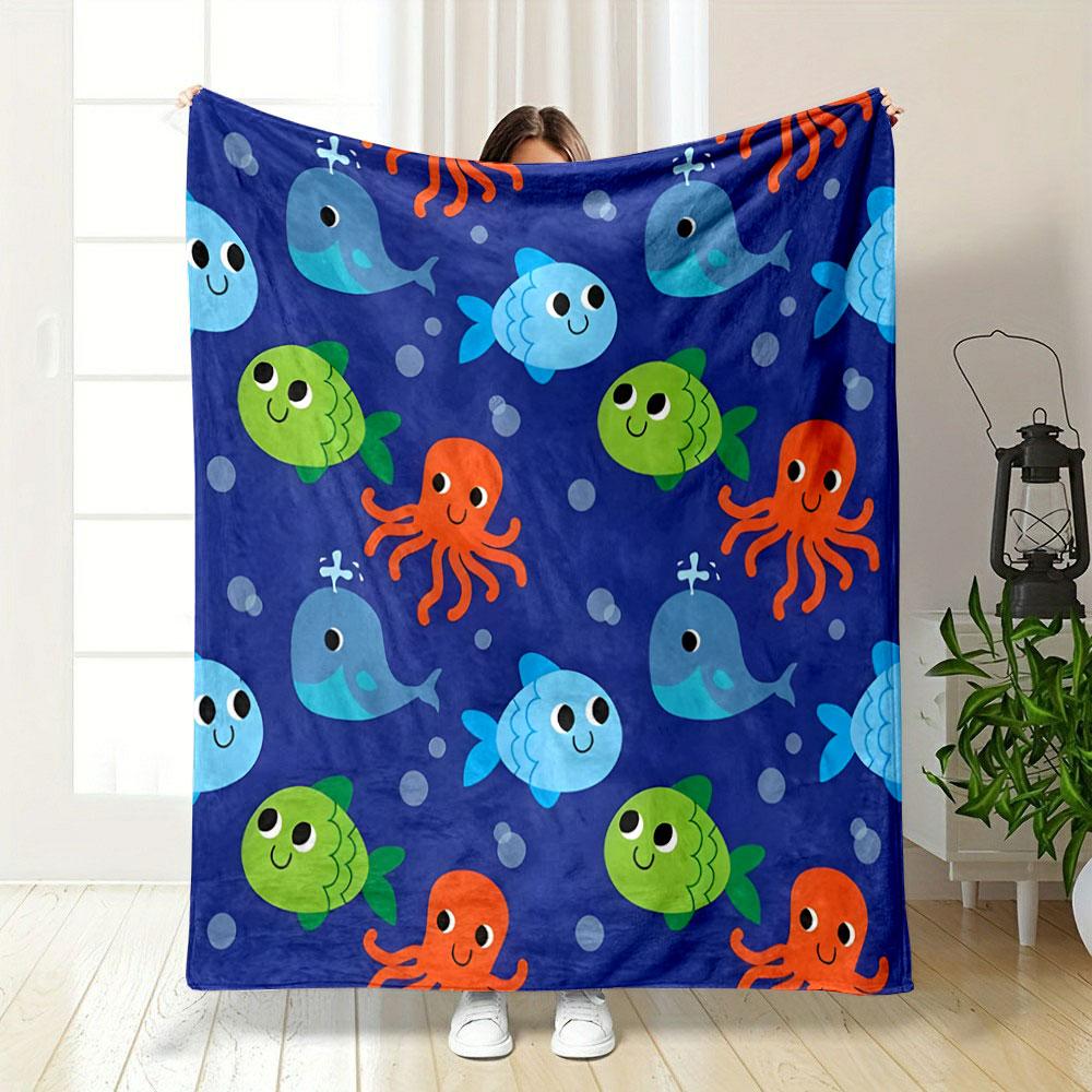 Cute Sea Creatures Pattern print blanket soft and cozy perfect for the living room bed sofa or a nap,gift