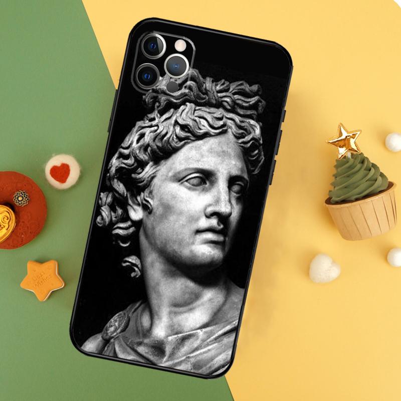 Greek God Statue Face Funda For iPhone 11 12 13 14 16 15 Pro Max Mini XS Max X XR SE2 7 8 14 16 15 Plus Phone Case