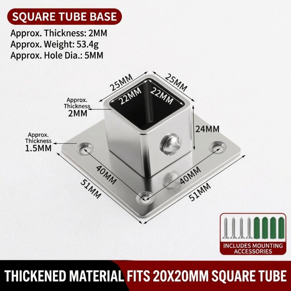 20/25/30/40mm Square Tube Connector Set Stainless Steel Elbow Corner Joint New Flange Base  Fence
