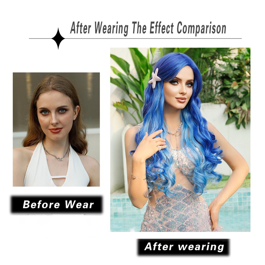 Women's Halloween Easter Mermaid Simulation Wig Long Curly Wig Cospaly Full Headgear Beauty Decoration Wig