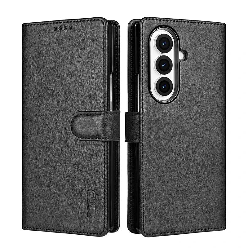

Luxury Business Flip Leather Slot Card Holder Wallet Phone Case for Samsung Galaxy Z Fold 7 6 5 4 3 Shockproof Protect Cover Solid Color Shell Galaxy Z Fold7