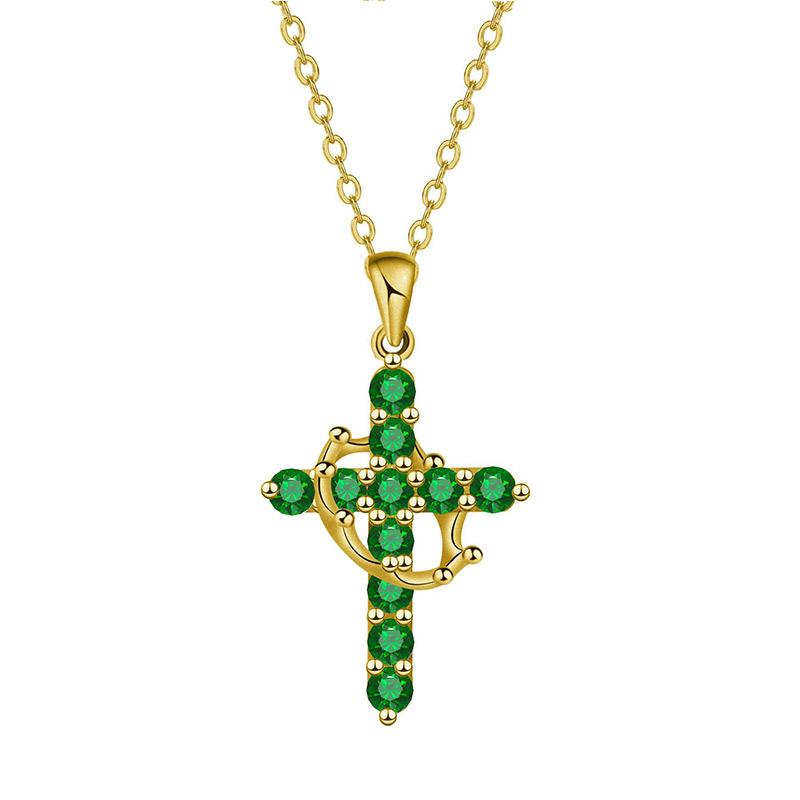 Delicate Rotatable Crown Zircon Cross Pendant Necklace for Women Stainless Steel Chain Birthstone Necklace Jewelry Birthday Gift