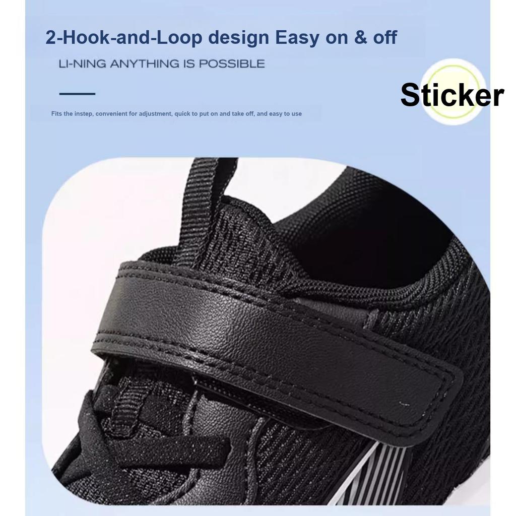 Li Ning Kids Synthetic Leather Comfortable Versatile Physical Test Shock Absorption Rebound Low Top Running Shoes Unisex Running Shoes Black YKFU112-1