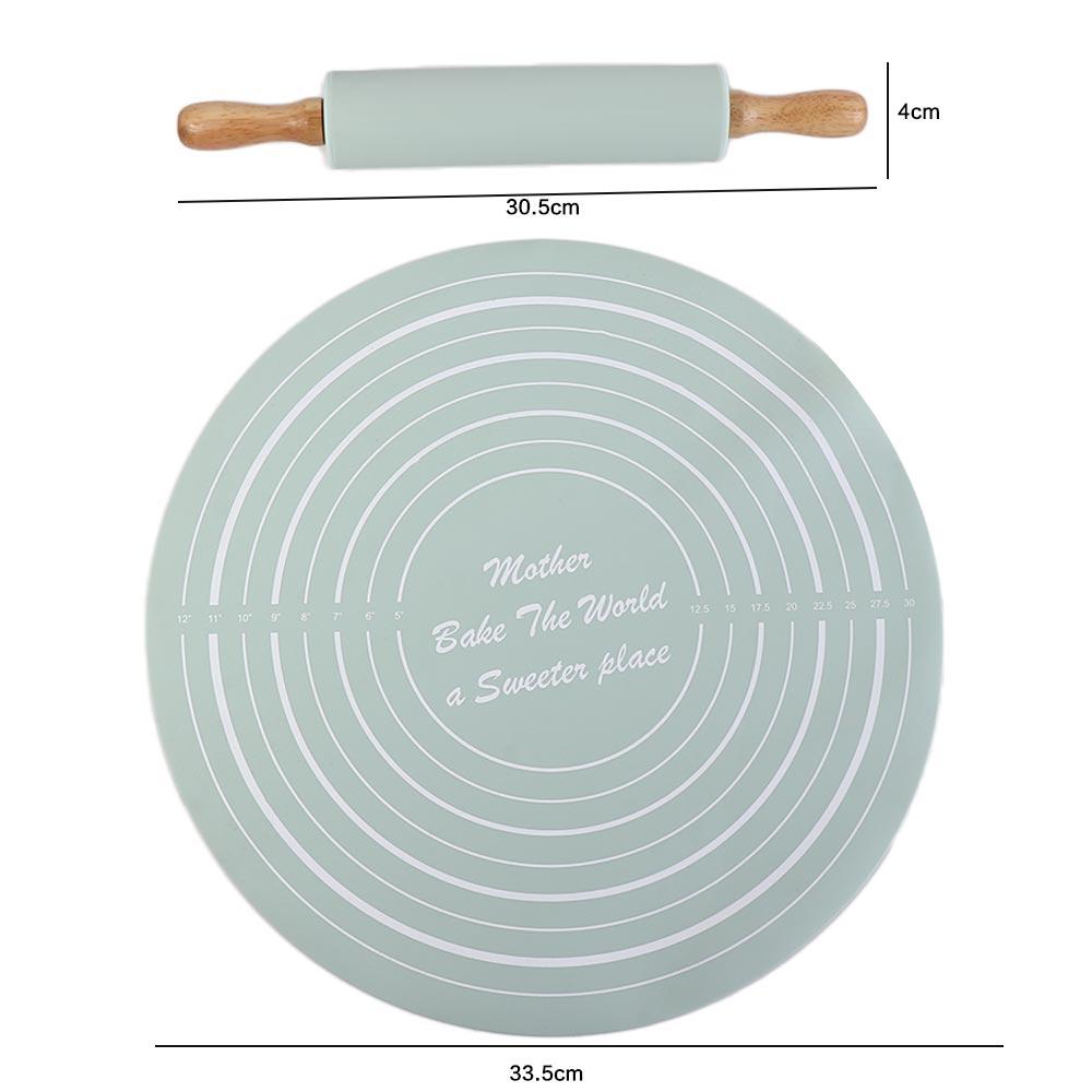 2 Pcs/set with Scale Rolling Pin Pastry Mat Set Silicone Dough Mat Bakeware Kneading Pad Pastry