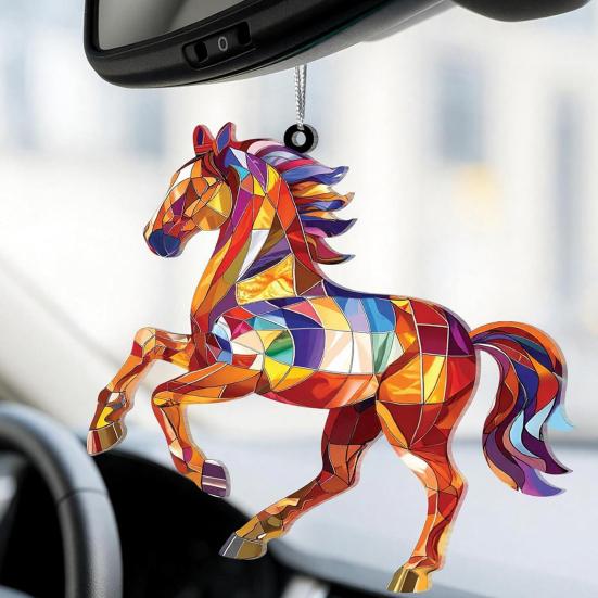 Car Pendant Colorful Horse Design Acrylic Pendant Expressive Silhouette Glossy Finish Fade Resistant Perfect Car Accessory