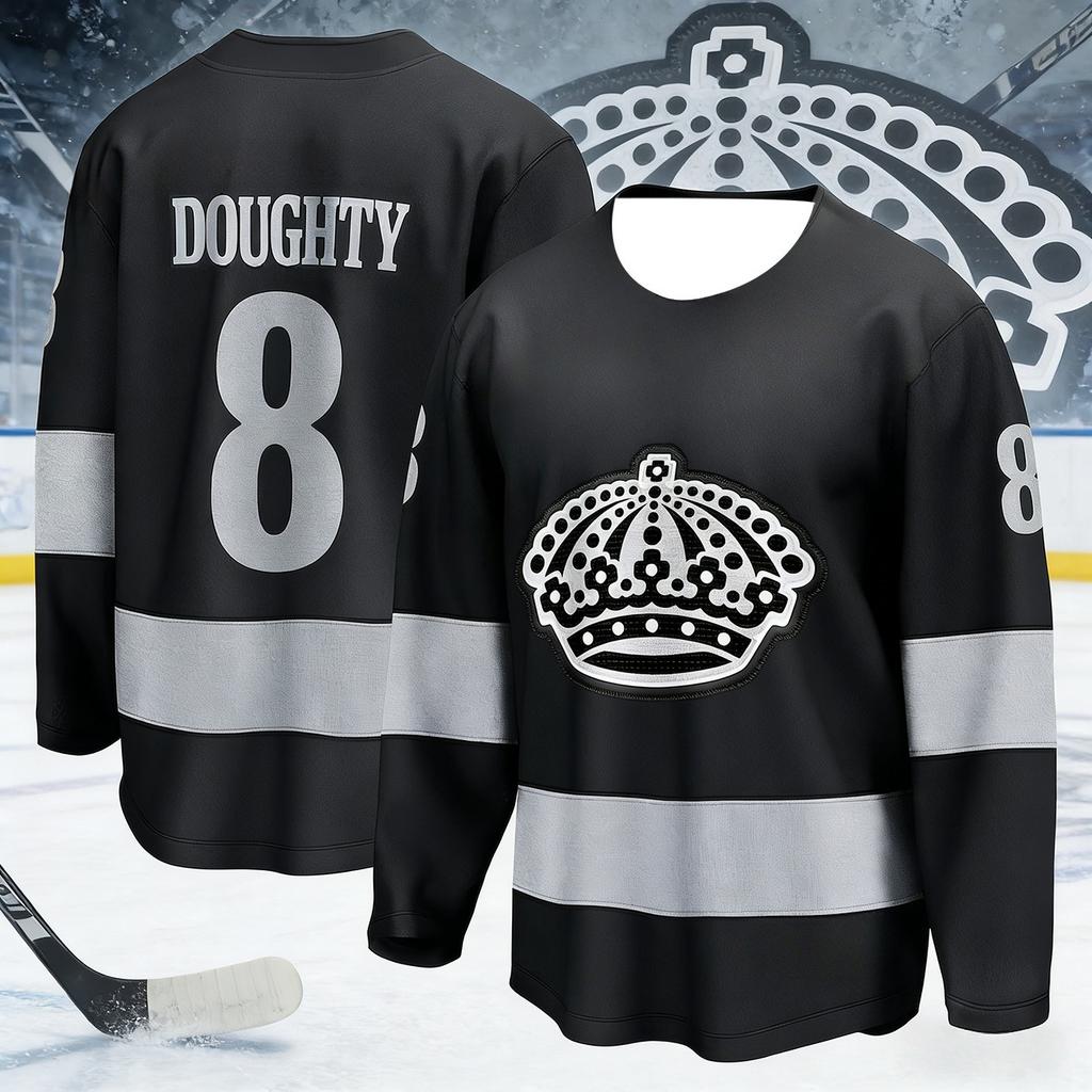 2026 Men's New Ice Hockey King Team Training Top with 3D Print, Black, Breathable and Quick-drying Long Sleeves Kids