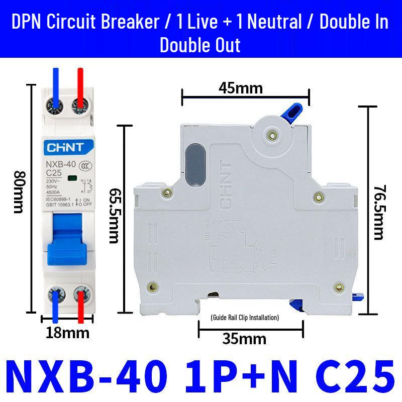 Chint 1P+N Miniature Circuit Breaker with 220V RCD Leakage Protection