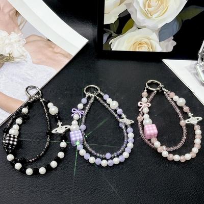 Crystal Beaded Saturn Double-Layer Phone Chain & Sweet Bracelet Keyring
