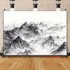 2D Monochrome Mountain Backdrop for Office, Ink Drawing Style Black and White Landscape