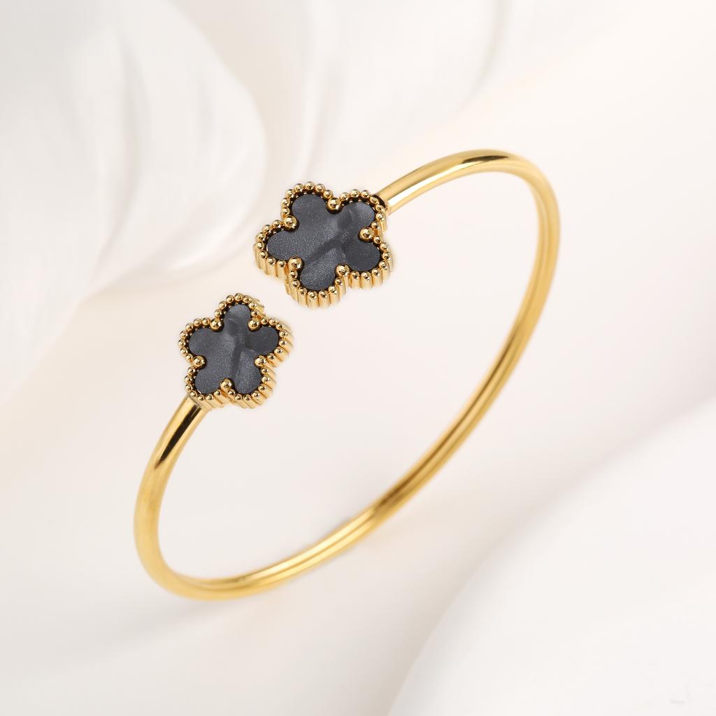 New Creative Stainless Steel Five-Leaf Flower Open Bangle Temperament For Woman Party Birthday Zircon Gift Daily Wear Clover
