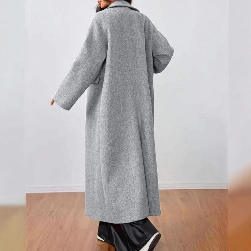 Womens Winter Wool Blend Long Coat Loose Fit Notched Collar Casual Outerwear Gray Black