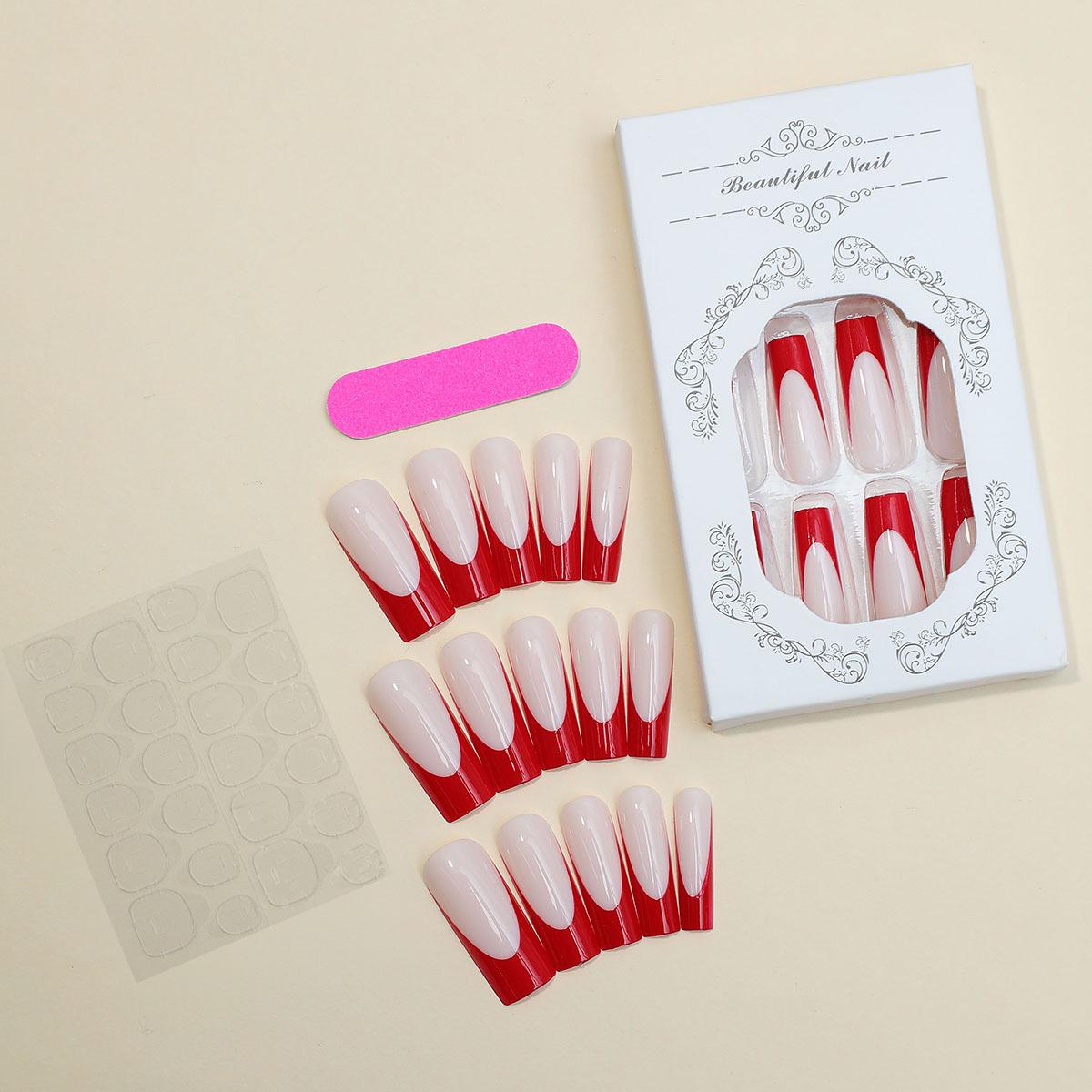 

Европейские и американские длинные красные ногти-броня - Съемные минималистичные элементы нейл-арта