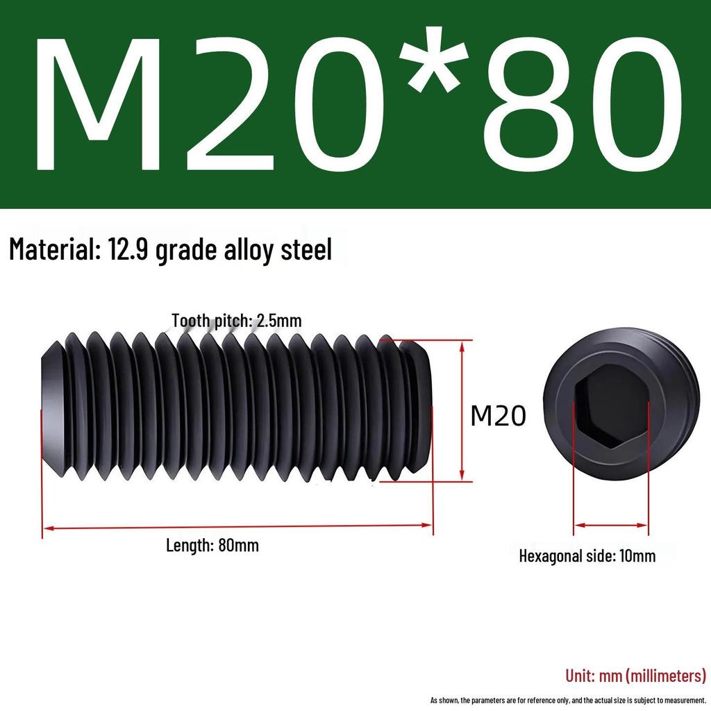 Grade 12.9 Hex Socket Headless Set Screw (M3-M16)