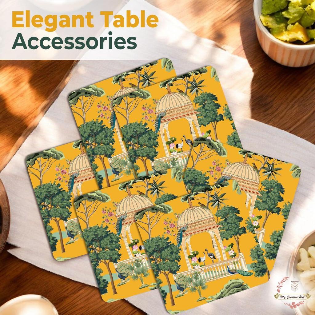 Tea Coasters Set of 6, Beautiful Design with Stand for Tea Cups, Coffee Mugs, and Glasses, Ideal for Diwali Gifting (Eden Garden)