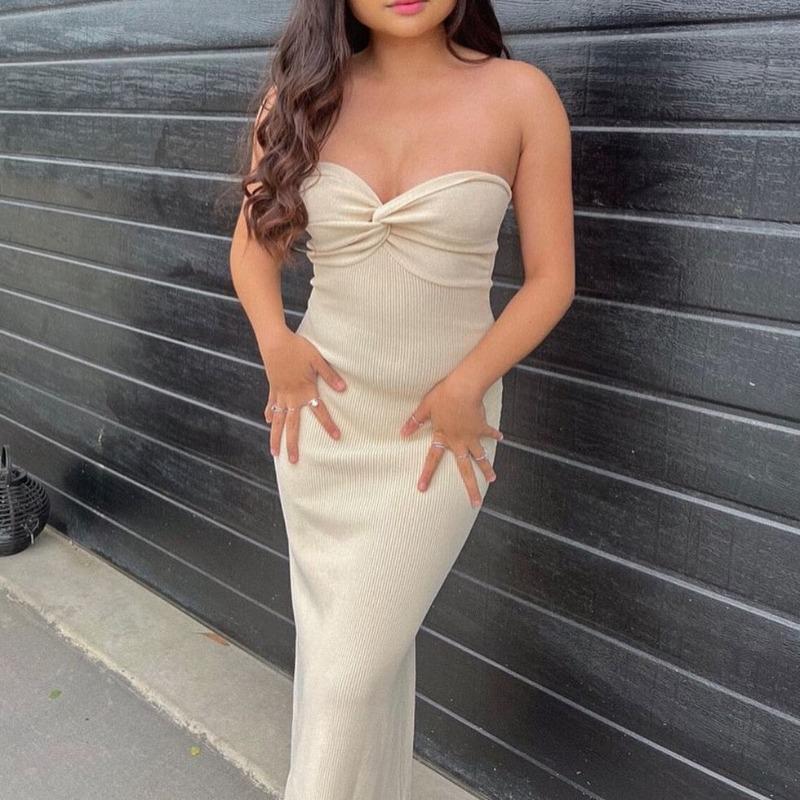 New Spring and Summer Knitted Knotted Fashionable and Sexy Woolen Dress