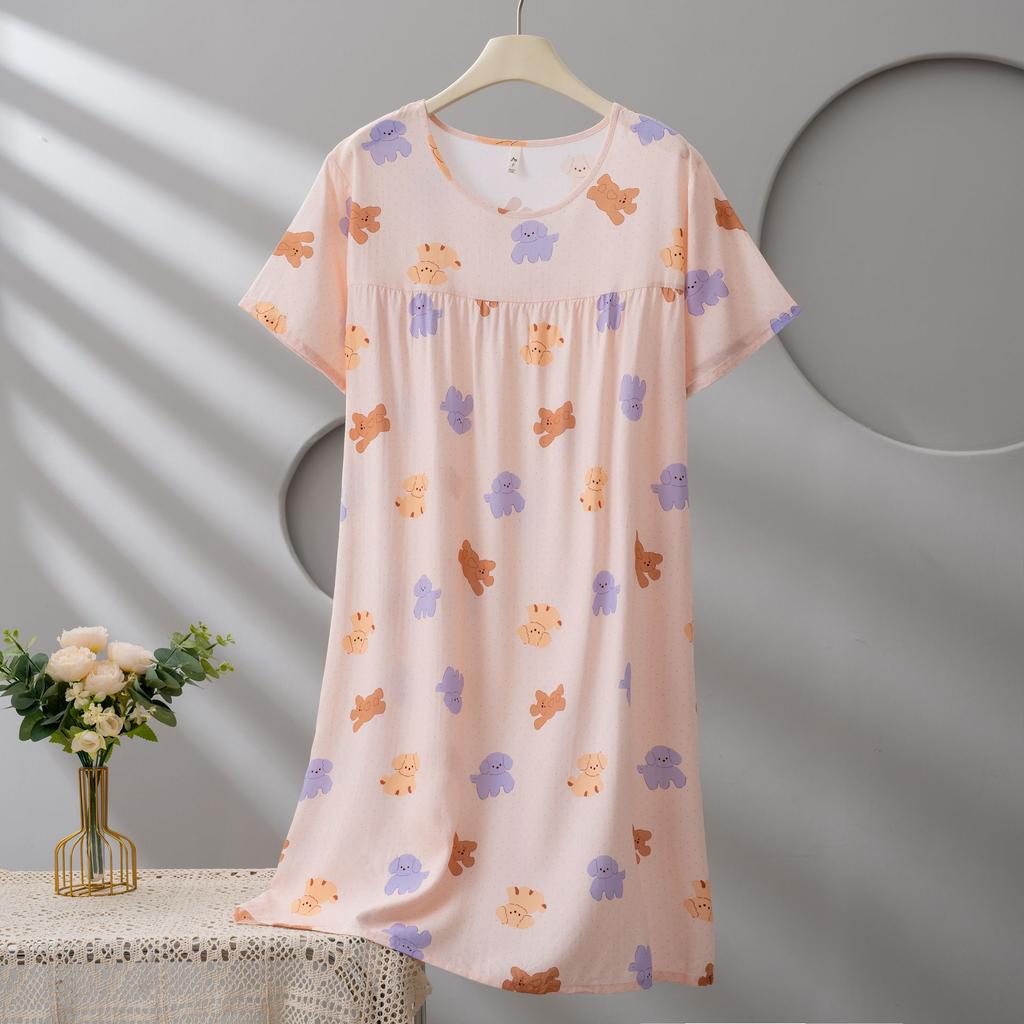 Cotton and silk dress women's summer short-sleeved fashion foreign-style pendulum nightdress mother young 1011 models