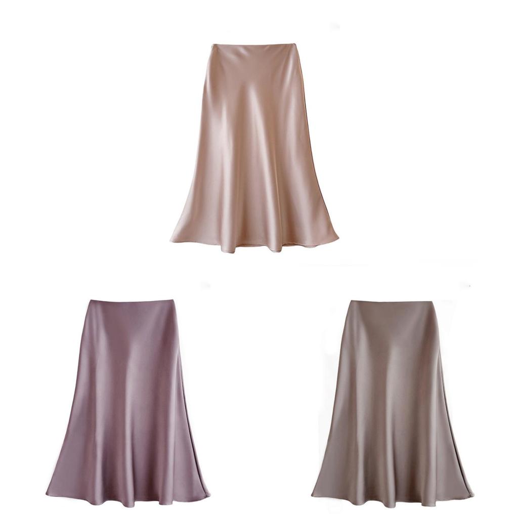 French Elegant Satin Wrap Skirt With Zipper For Womens Office And Formal Wear