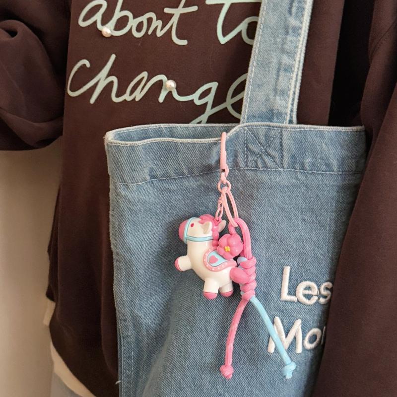 Cartoon Rotatable Pony Pendant Keychain Kawaii Creative Horse Cute Doll Ornament Backpack Decoration Accessories Toy Gifts